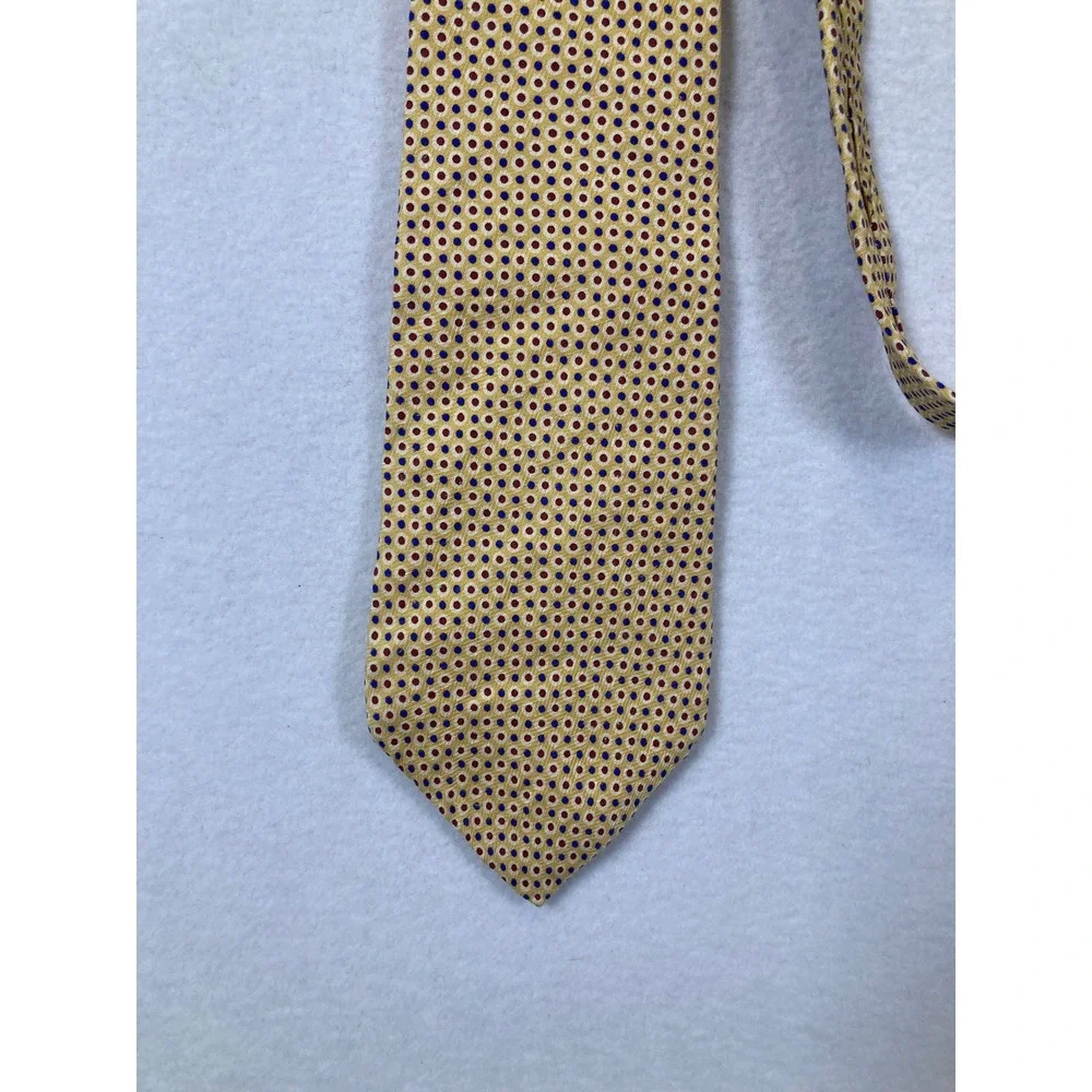 Preppy Lauren Ralph Lauren Mens‎ OS Gold Blue Geometric Dot 100% Silk Necktie